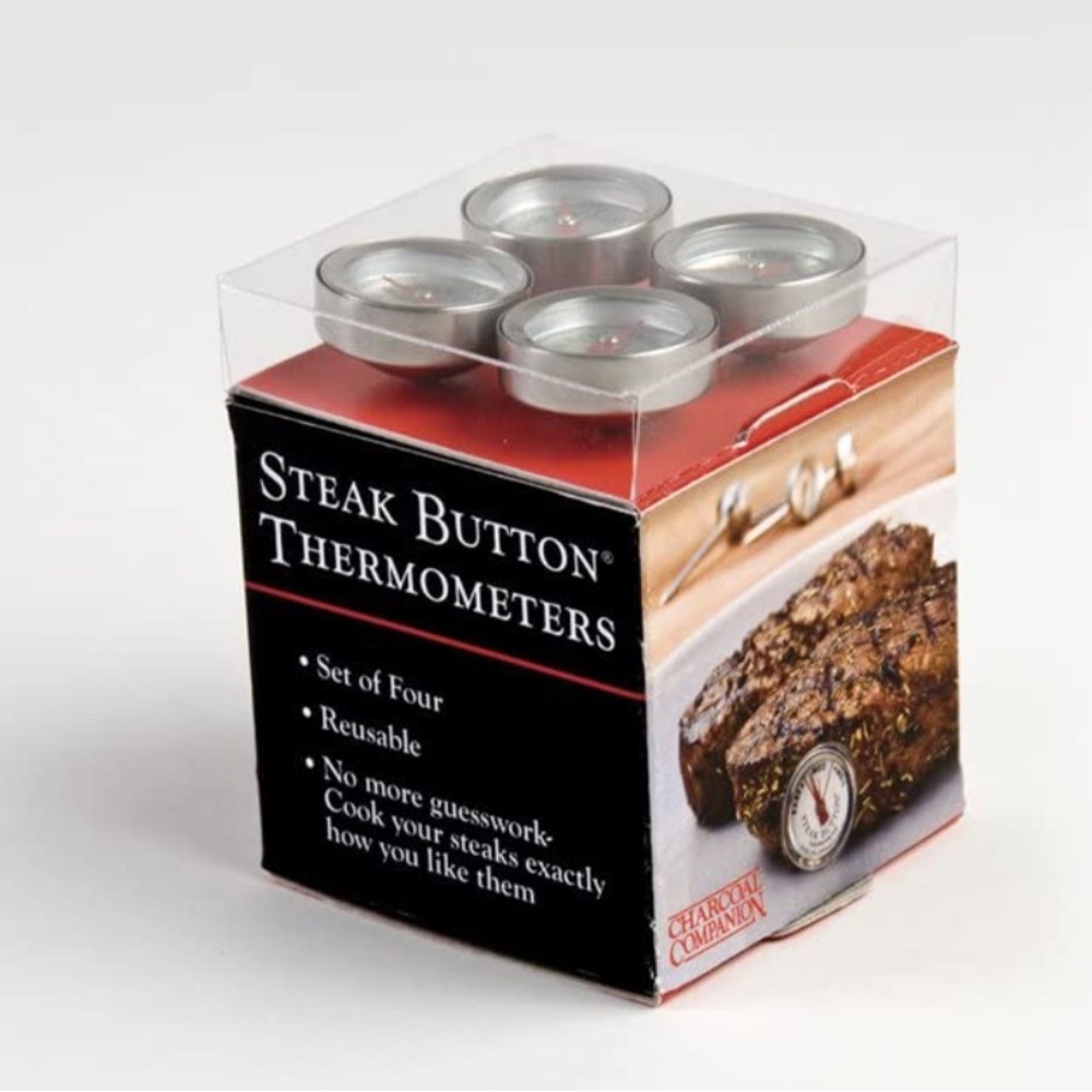 Charcoal Companion 4 Reusable Stainless Steel Steak Button Meat Thermometer Set